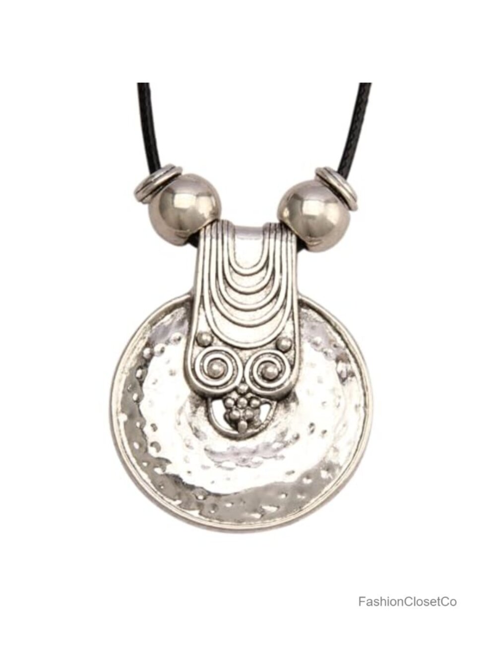 Boho Leather Pendant Necklace Turquoise Circle Choker